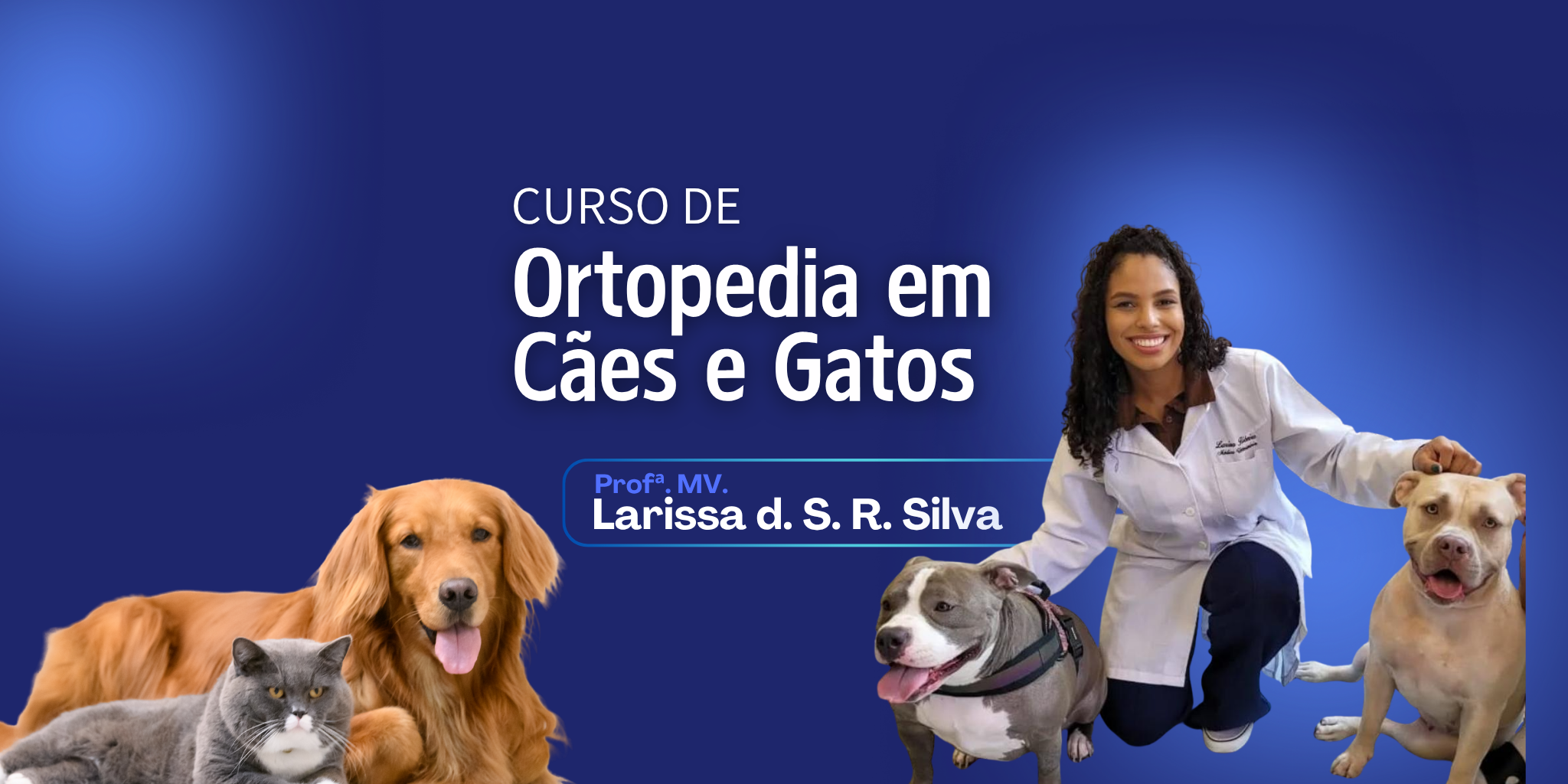 Capa do curso de ortopedia de cao e gato com a Prof. Larissa Silva